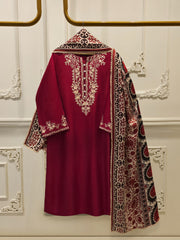 3 Piece- Pure  Korean Silk Embroidered Suit S115376