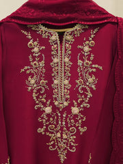 3 Piece- Pure  Sheesha Silk Embroidered Suit S115422