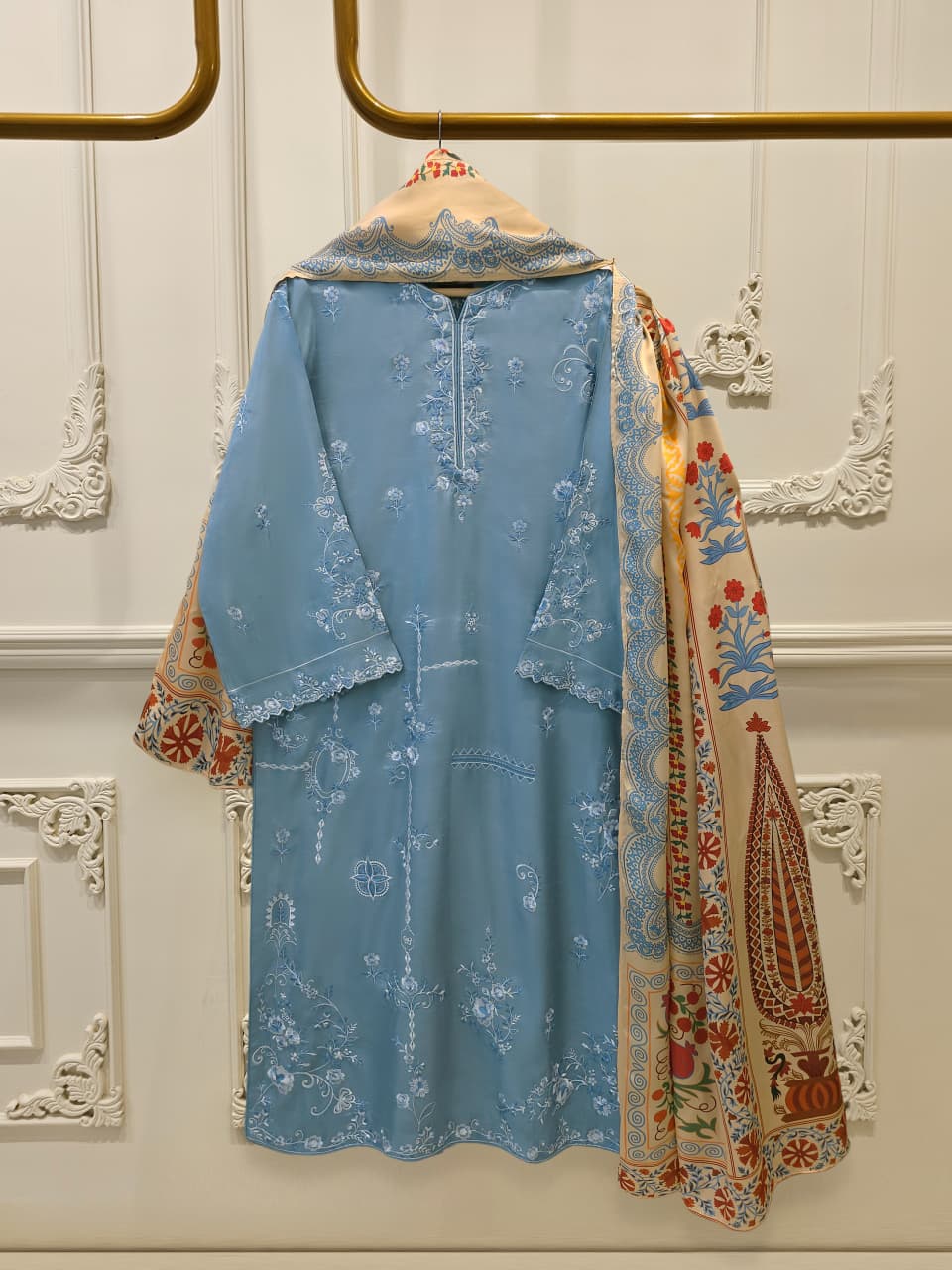 3 Piece- Pure Korean Silk Embroidered Suit S115649