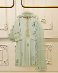 3 Piece- Pure  Sheesha Silk Embroidered Suit S115768