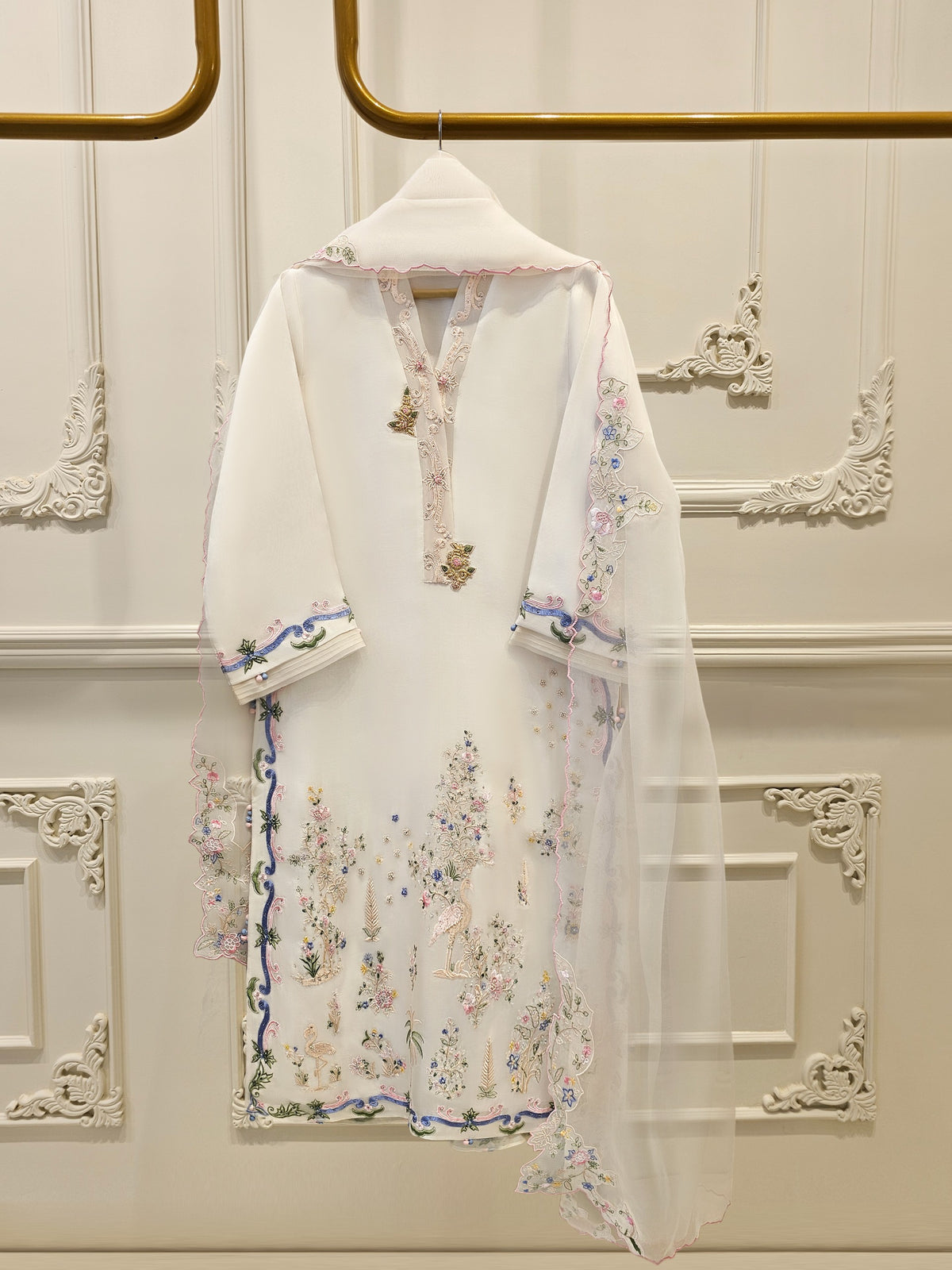 3 Piece - Pure Organza Embroidered Suit S111674