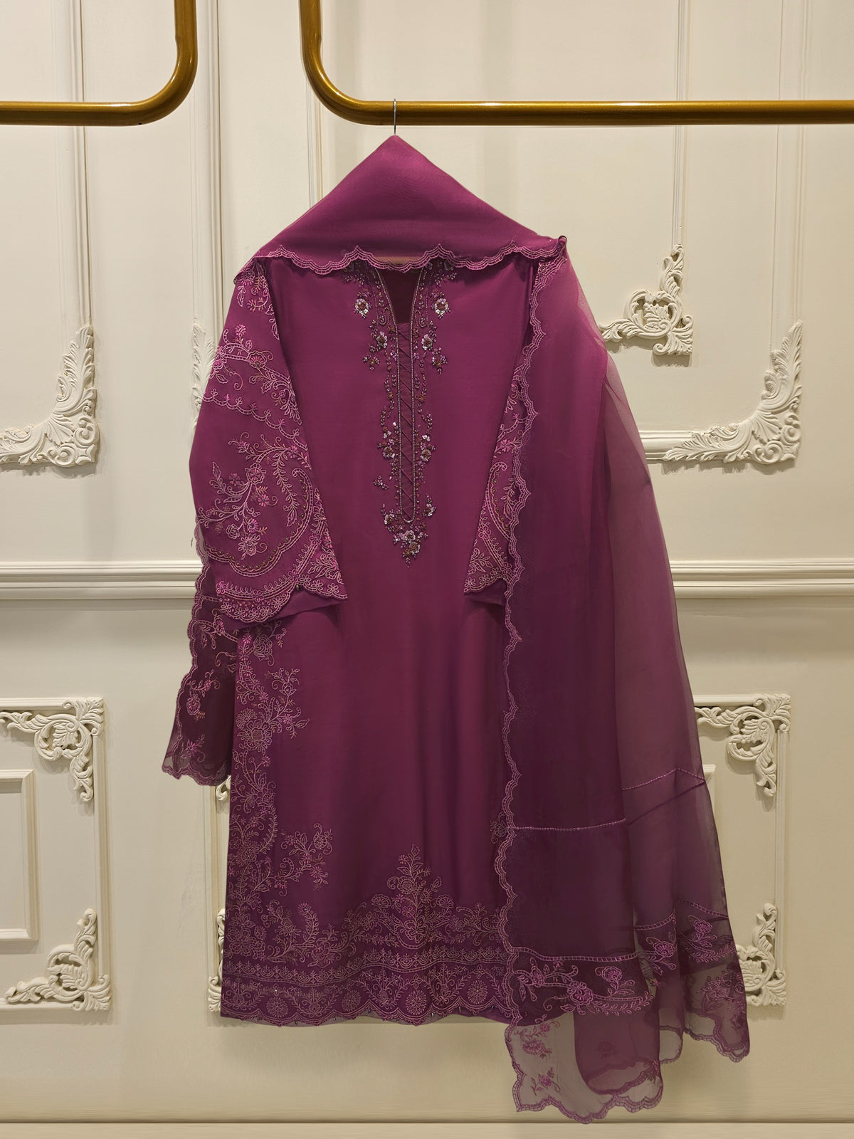 3 Piece - Pure Khaddi Silk Embroidered  Suit S115041