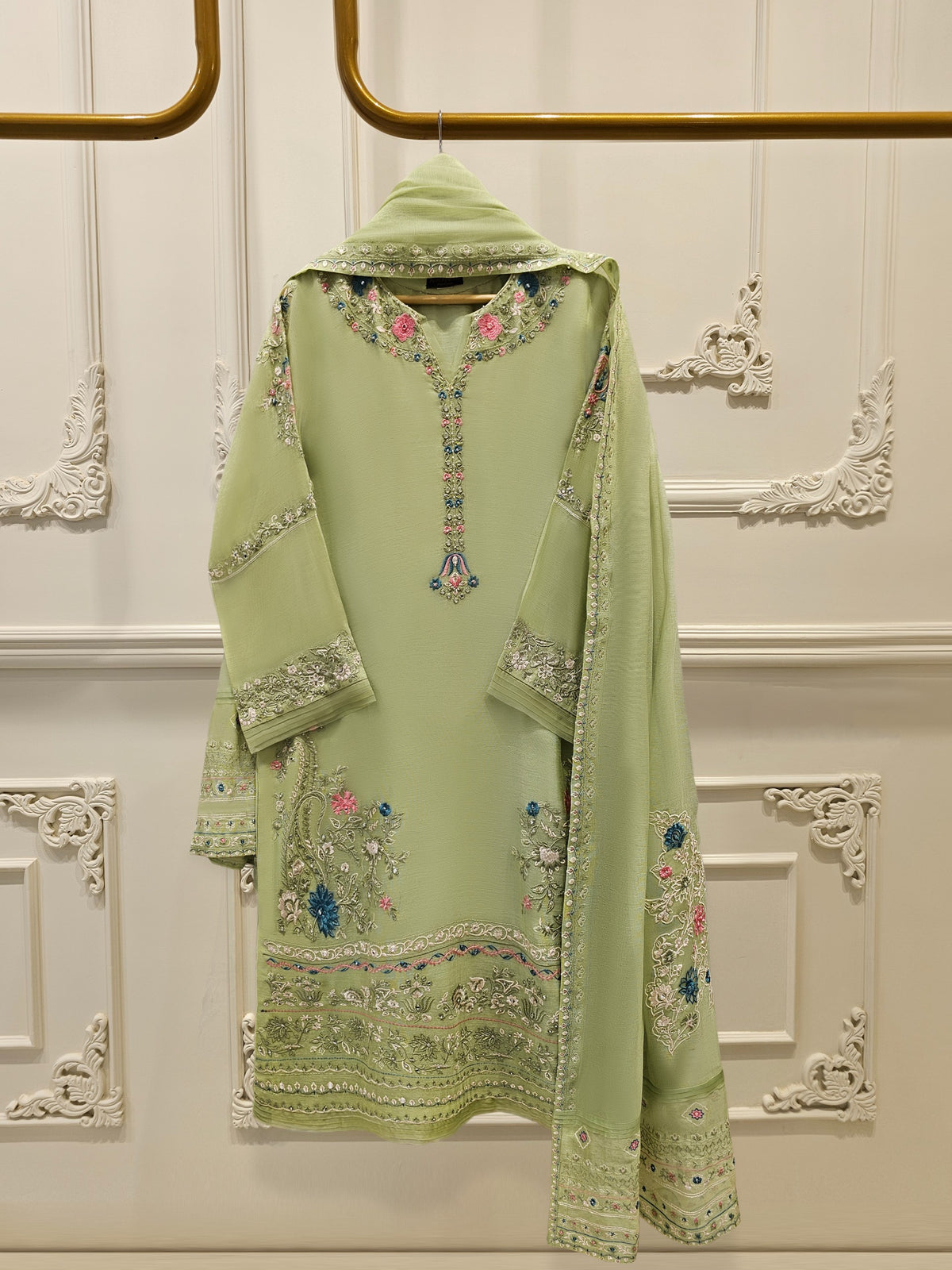 3 Piece - Pure Embroidered Cotton Net Suit S111775
