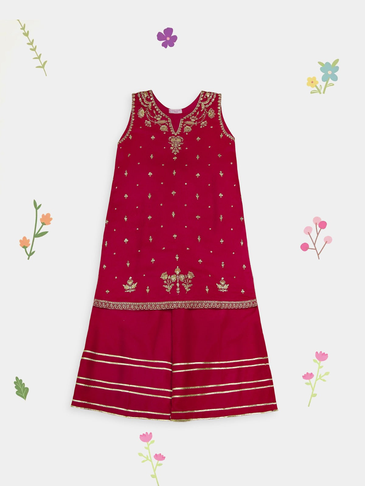 (Kids) 2 Piece - Embroidered Cotton Net Suit KD100R