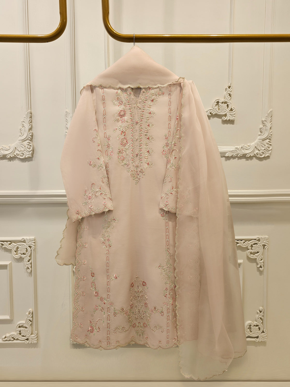 3 Piece- Pure Khadi Silk Embroidered Suit S113657