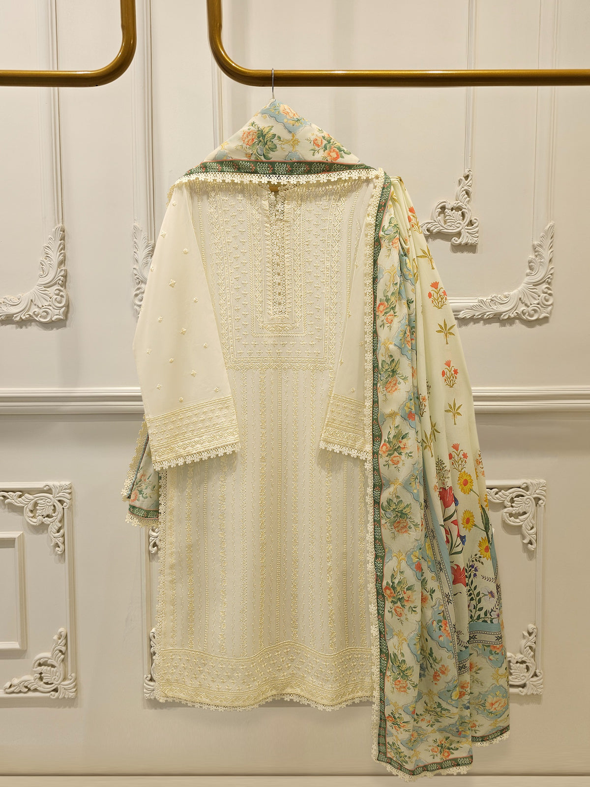 3 Piece - Embroidered Cambric Suit S113631