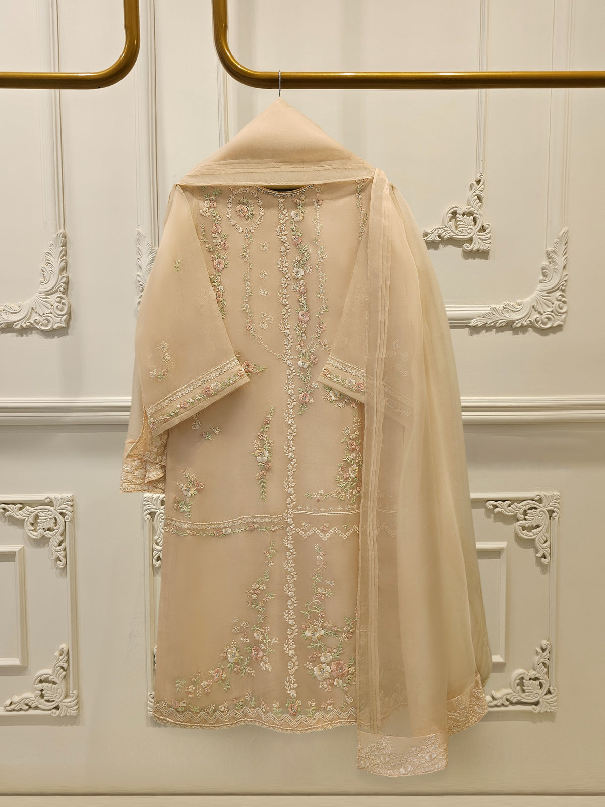 3 Piece - Pure Organza Embroidered Suit S113112