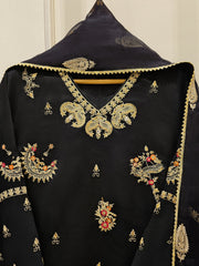 3 Piece- Pure Silk Net Embroidered Suit S111669