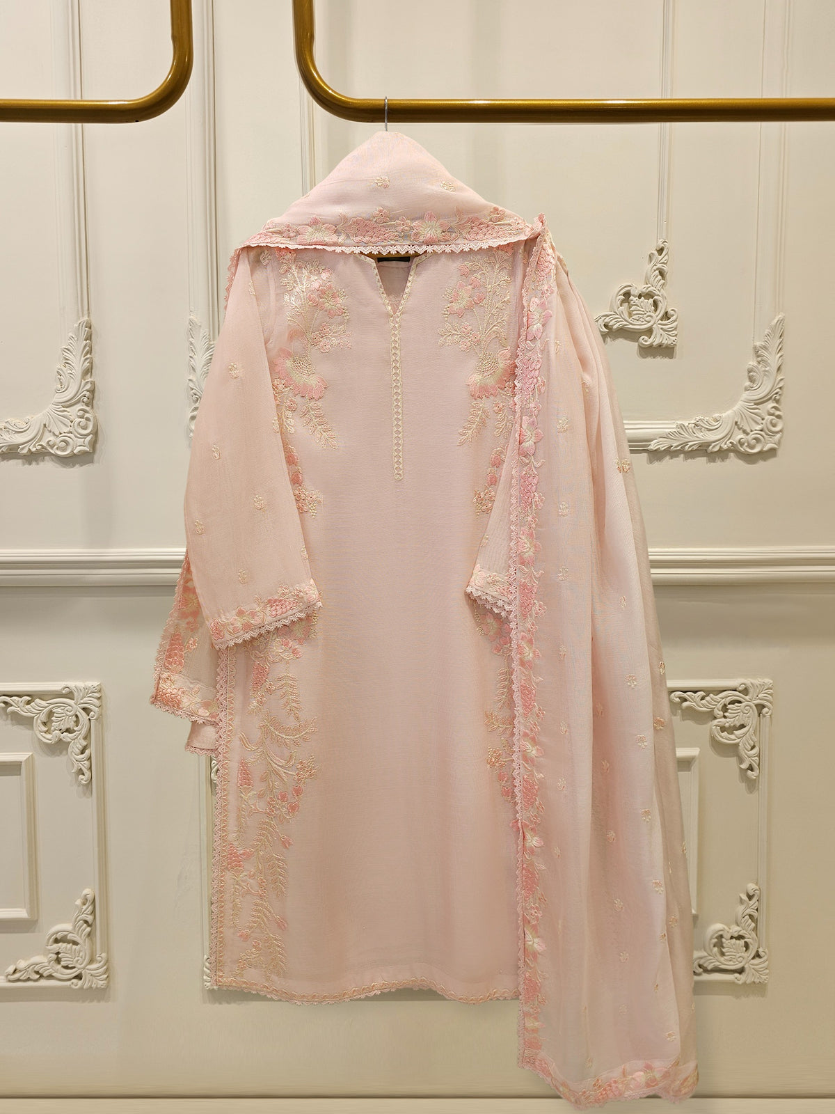 3 Piece - Pure Embroidered Cotton Net Suit S113800
