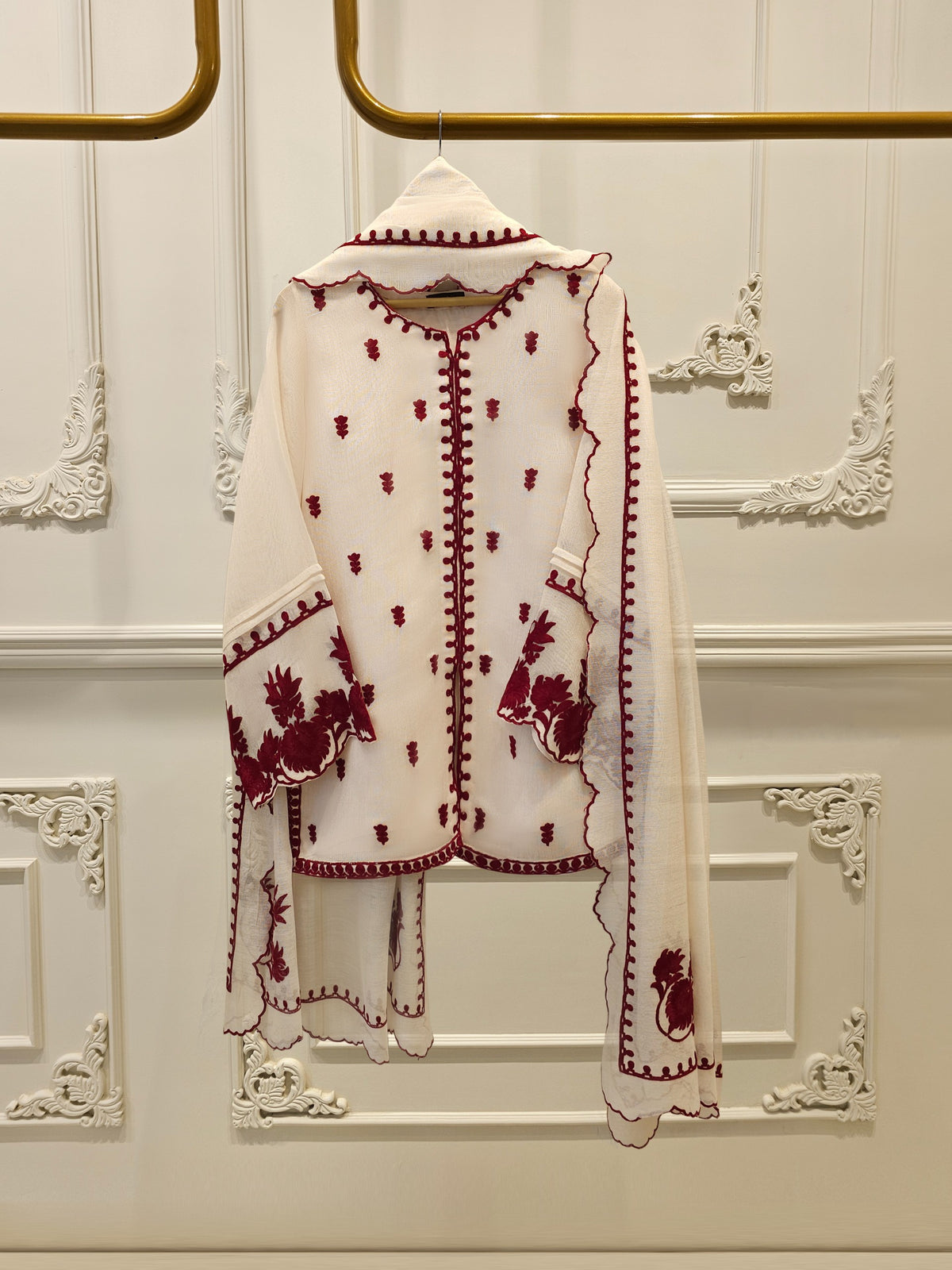 3 Piece - Pure Embroidered Cotton Net Suit S111855