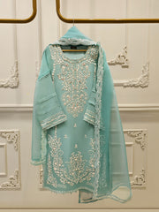 3 Piece - Pure Organza Embroidered Suit S111651
