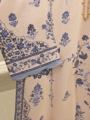 2 Piece Pure Printed Khaddi Silk – Peach & Blue Floral Suit S115547